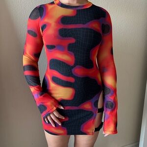 POSTER GIRL Fiery Red and Black Long Sleeve Dress